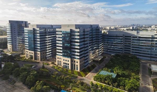 Corporate office building interior with enterprise security systems