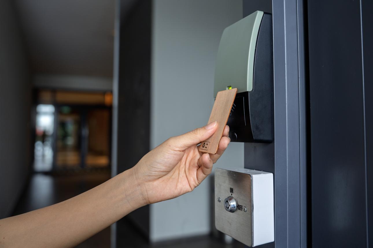 Access control setup at a commercial building entrance